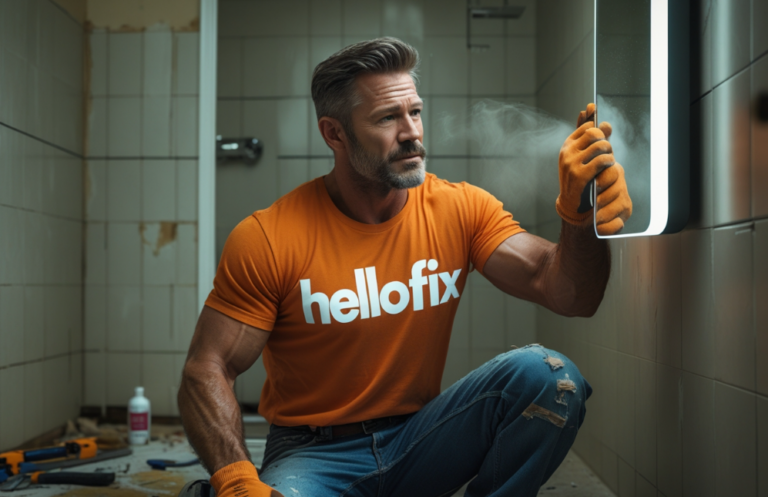 Hellofix worker to install bathroom mirror